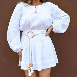 Tularosa Cierra Dress Embroidered White *NO BELT Mini Long Sleeve Sz M